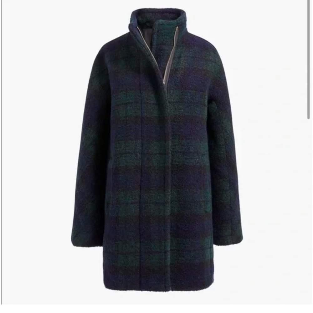 J. Crew Boucle Wool Blend City Coat in Black Watch Plaid